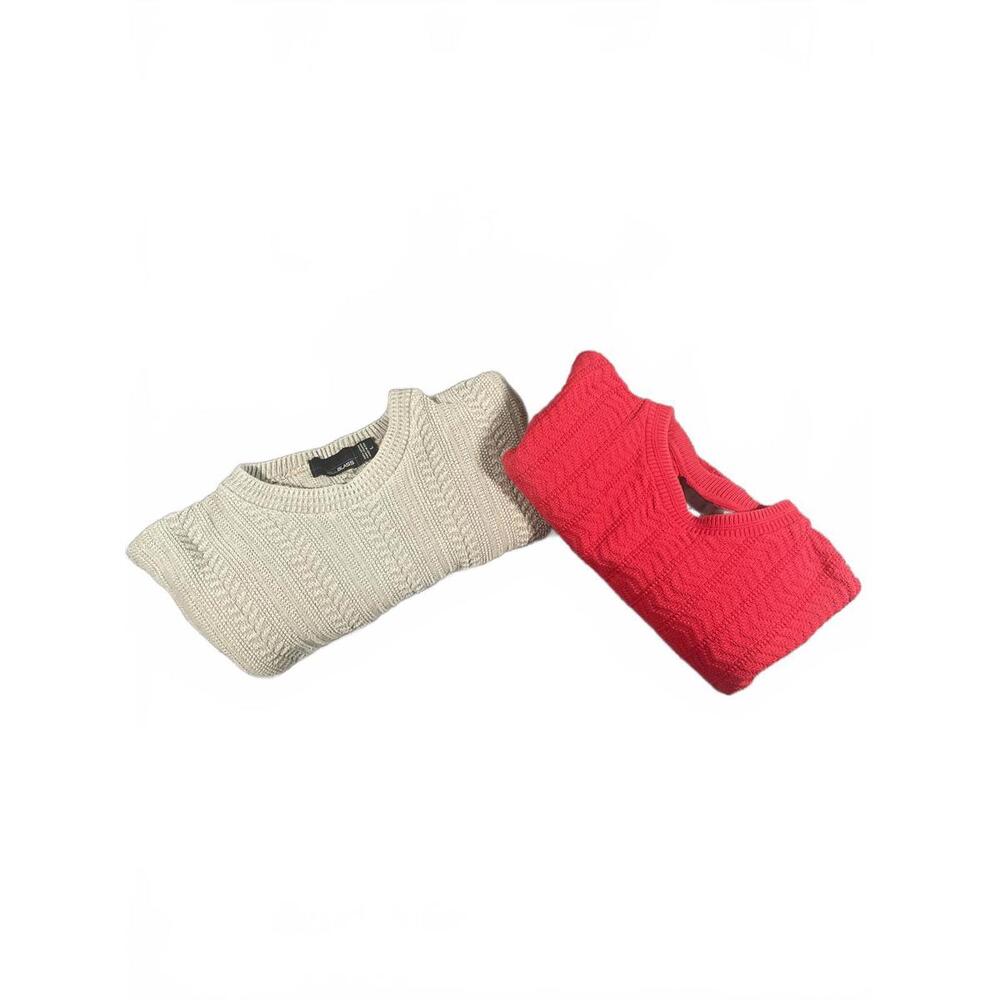 Lot of 2 Bill Blass Cable Knit Sweaters 100% Cotton Men's Large Crew Neck
